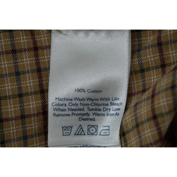 Eddie Bauer Men Button Up Shirt Medium M Plaid Blue Brown Long Sleeve Cotton - Picture 10 of 10